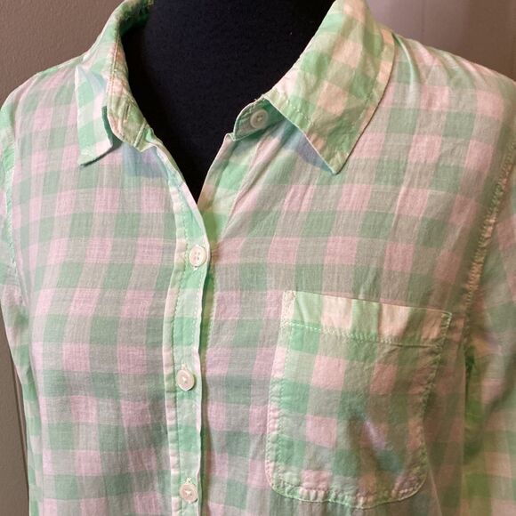 C Red Camel Women’s Medium Casual Button Down Shirt Plaid Sheer Chest Pocket - Picture 2 of 6